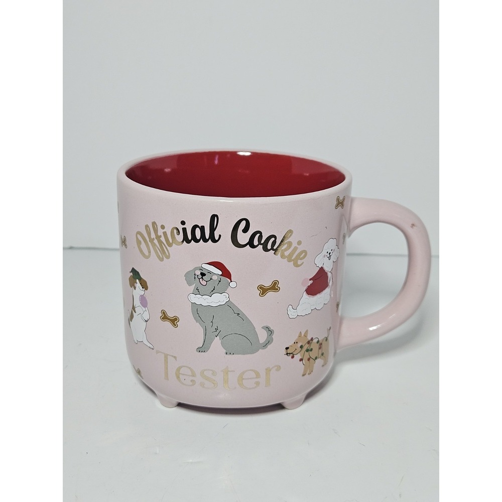 Christmas Dog Mug Official Cookie Tester Red Interior Holiday Footed Ceramic